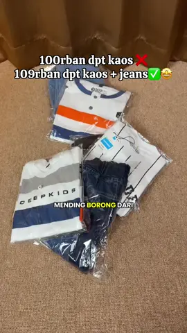 Setelan anak kaos cotton combed dan celana jeans premium murah banget🤩 #setelananaklakilaki #setelananakcowok #setelanlebarananak #bajulebarananak 