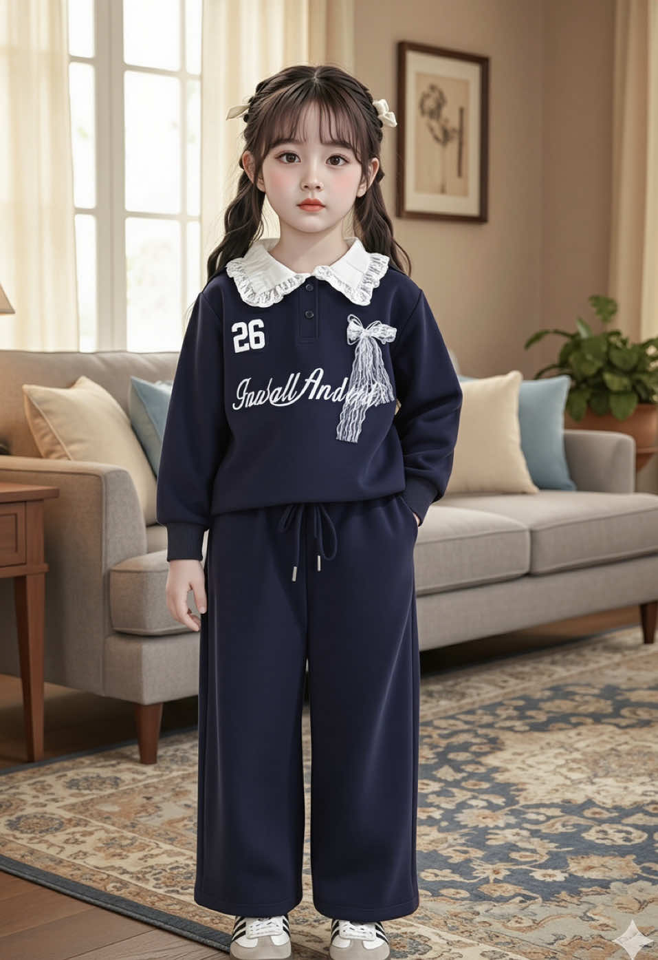 Set bộ nỉ 2 da cổ ren đính nơ phối quần suông phong cách tiểu thư cá tính, bé đi học đi chơi đủ size 8–35kg (<1m4)#bodaitaychobe #setthudongxinh #thoitrangtreem #bothudongchobe #bothudong 