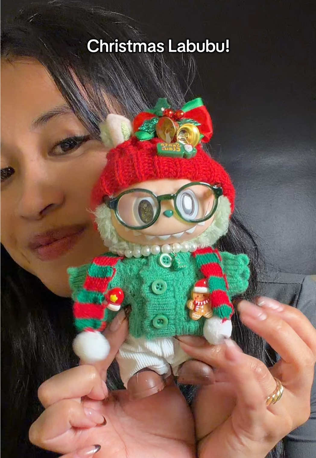 Loving the seasonal fits for my labubu! Got a cozy Christmas sweater set, they have so many to choose from! #labubuthemonsters #labubus #labubuoutfit #labubuclothes #labubuchristmas 