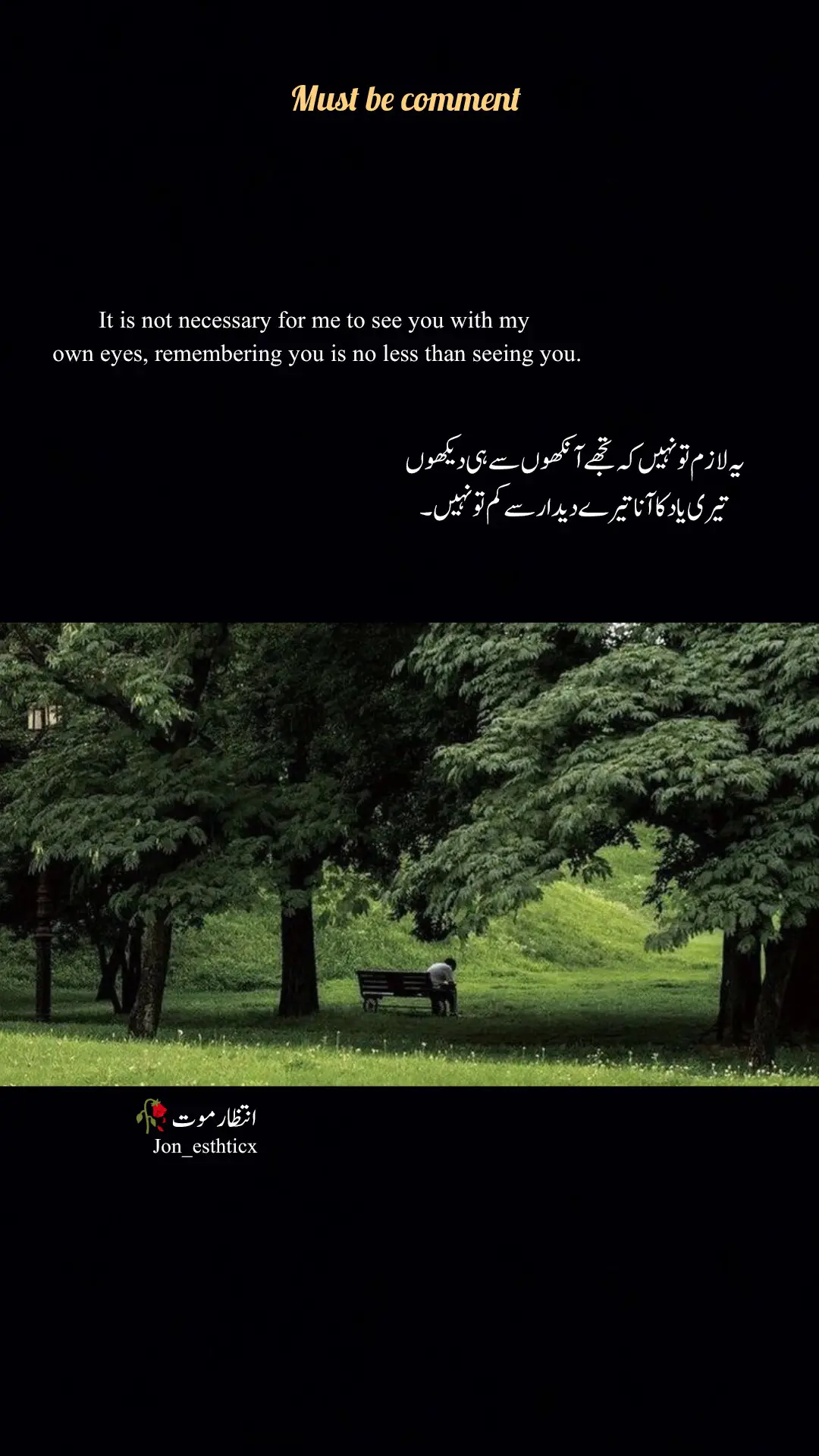 یہ لازم تو نہیں کہ تجھے آنکھوں سے ہی دیکھوں تیری یاد کا آنا تیرے دیدار سے کم تو نہیں۔ #intzarmote🖤🥀 #lovevibes__❤️ #poetrylines #poetrystatus #poetrylover 