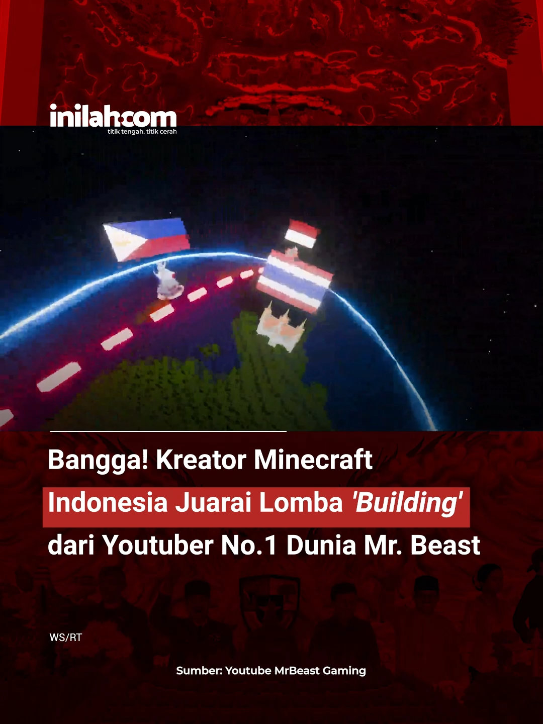 BANGGA! Indonesia Juara Dunia Lomba Build Negara MrBeast! Indonesia resmi mencetak sejarah usai dinobatkan sebagai juara kompetisi build Minecraft antar-negara terbesar yang digelar kreator global @mrbeast. Tim builder Indonesia berhasil memukau juri dengan detail megah Borobudur, keragaman budaya, flora-fauna Nusantara, zona spiritual, patung pahlawan nasional, hingga simbol Garuda. Indonesia mengalahkan delapan negara lain, termasuk Brazil, Jerman, dan Thailand—menegaskan kreativitas anak bangsa di panggung digital dunia. Inilah Builder yang Mengharumkan Nama Indonesia: MEY3, ARHEYN, AZREALON, BACONPANCAKZE, BARART, CGARTZ_, CHAPIELYOUS, CHLORIZ, CHOKYC_, EYAANLIE, HIGHLENS, KORD__, LUXORITH, MEMOKGG, MIKAKUNYT, MINDRAFAUZA, MORGENNN, MRRANZLER, NAGAAPI, NYAPYEEY, REYYLYNE_, RYNQU, SILMAREY, ULSTICK, YONASCY, ZLAINE. — 📖 Baca berita di inilah.com #inilahNews #InilahCom #TitikTengah #TitikCerah #IndonesiaJuara #MrBeastBuildNation #MinecraftIndonesia #MinecraftBuild #IndonesiaCreative #AnakBangsaBerkarya #DigitalNation #GamingIndonesia #Borobudur #Nusantara