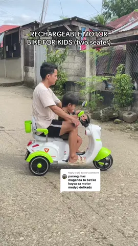 Replying to @jhe buena Yes po safe po sya at pwd pa sumakay yung tatay.☺️ #rechargeablemotorbike #motorforkids #giftidea #2seater #kidsoftiktok 