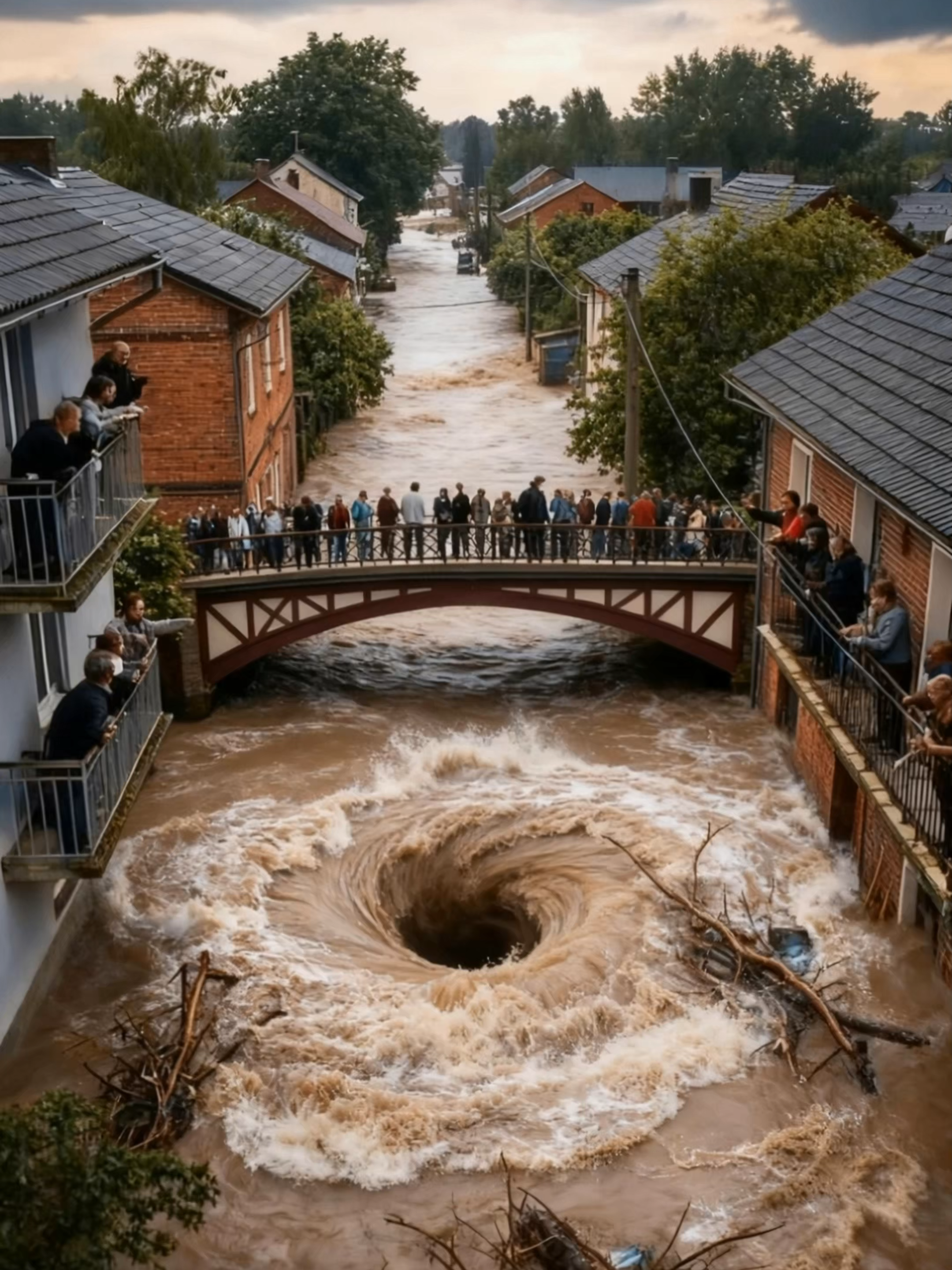 突然裂开！大桥掉入暴走漩涡，几十人瞬间失踪 #大桥坍塌 #洪水现场 #巨型漩涡 #灾难瞬间