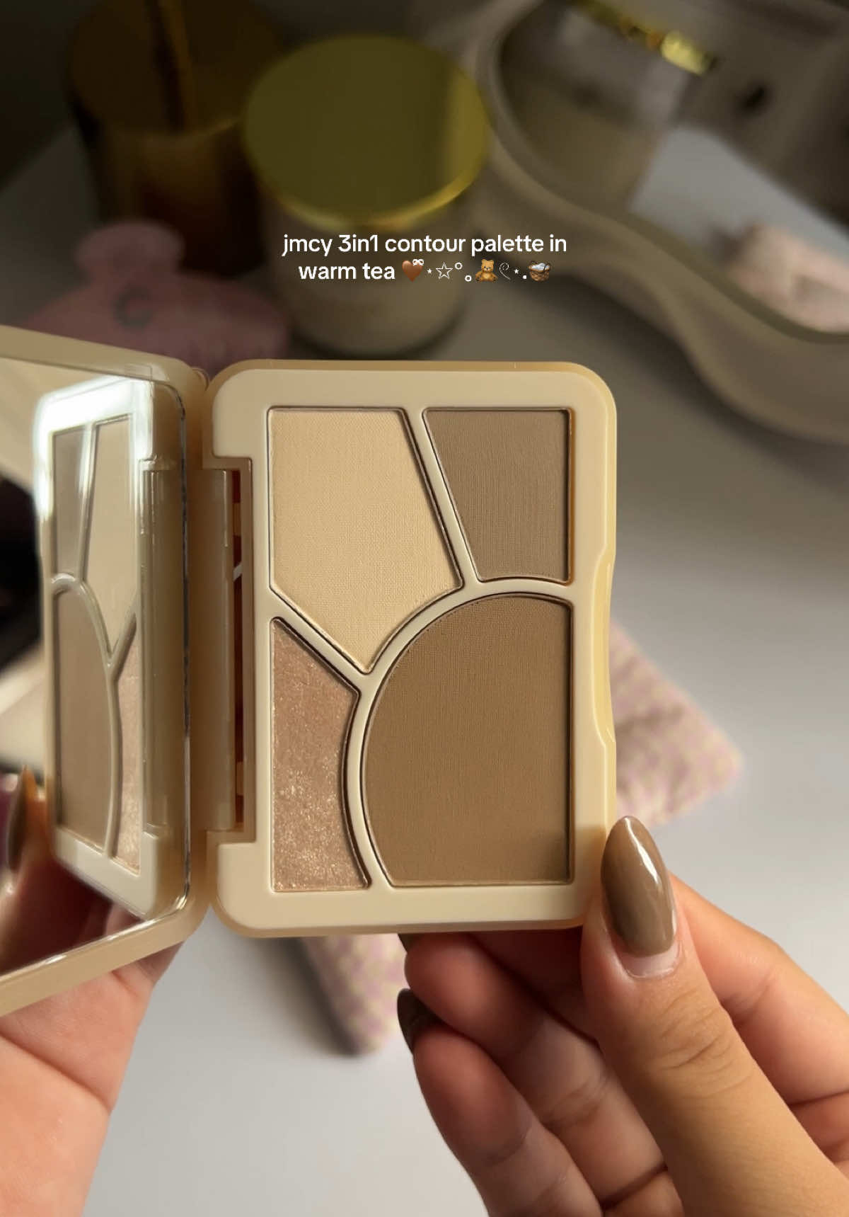 jmcy 3in1 contour palette in warm tea 🤎ྀིྀི⋆✩°｡🧸𓏲⋆.🧺 @JMCY Cosmetics  #jmcy3in1palette #contour #jmcyph #contourpalette #eyeshadowpalette 
