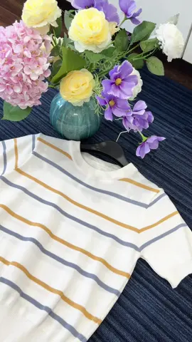 Áo thun ngắn tay dệ kim kẻ sọc #aothun #aodetkim #aococtay #fashion #giaydep 