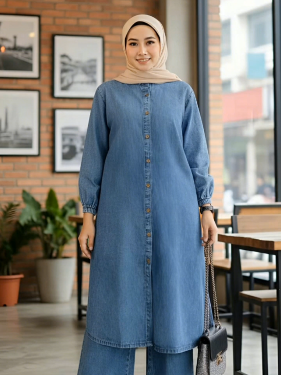 Jammie one set long jeans wanita setelan celana atasan tunik panjang #gamiskekinian #dresscantik #bajuwanita #ootdhijab #gamiscantik 