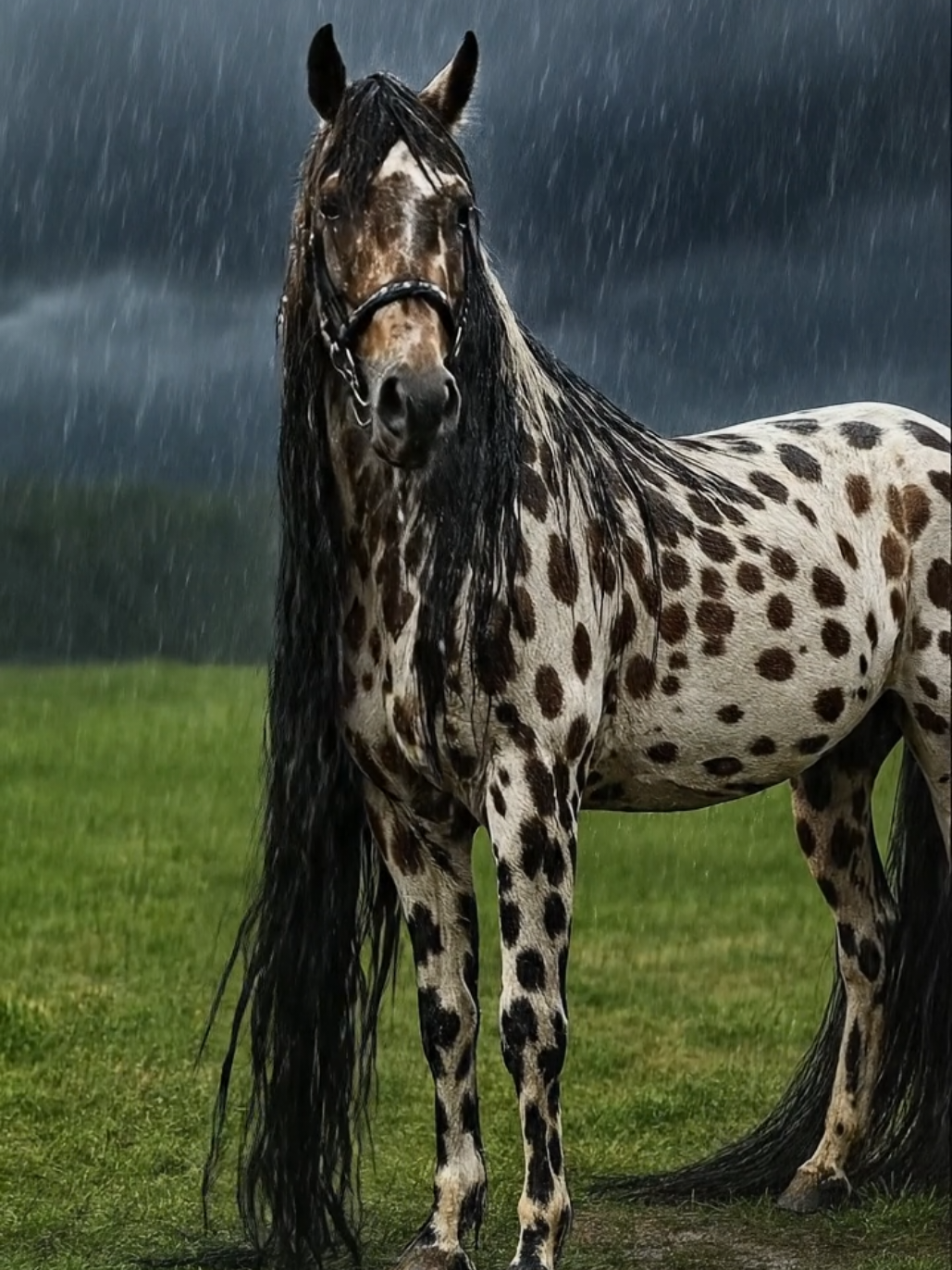 O que você acha que passa na cabeça desse cavalo enquanto a chuva cai sobre ele? 🌧️🐎” #InterajaAqui #CavaloMagnífico #MomentoNaChuva