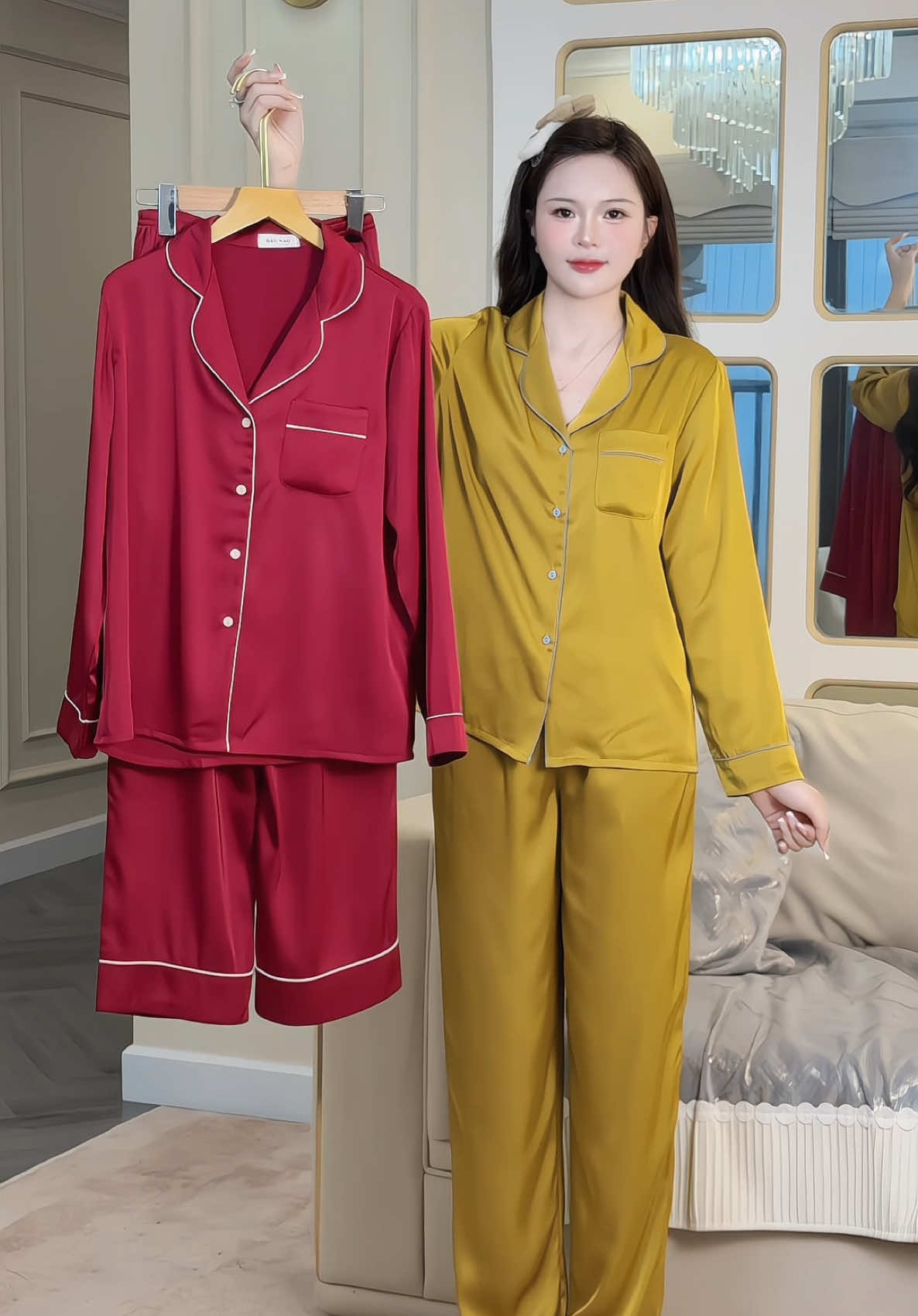 Áo tay dài trơn chạy viền màu #champhanreview #pijama 