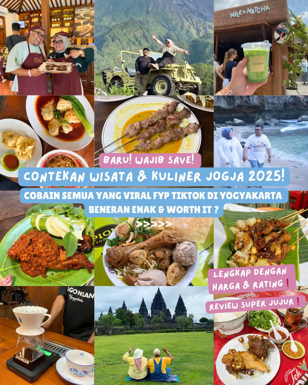 Contekan wisata dan kuliner baru Jogja 2025 ! Itinerary Kuliner dan Wisata Jogja 5 hari 4 malam! Cobain semua wisata dan kuliner viral fyp tiktok di Yogyakarta beneran worth it dan rekomen ga ya? 😍 • Ada juga rekomendasi hotel dan rental motor yang murah di Jogja! Cus wajib disave, jadi nanti pas kalian ke Jogja ga bingung mau kemana! Honest review ya guys, semuanya balik lagi ke selera dan dompet masing2 ya❤️✨ Oh iya yang mau itinerary lengkapnya boleh comment yah! • #kulinerjogja2025 #ItineraryJogja2025 #WisataJogja2025 #RekomendasiKulinerJogja #liburanjogja @JeihanMakanApa 