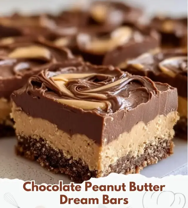 If you’re a chocolate + peanut butter lover, these Chocolate Peanut Butter Dream Bars will become your new obsession. 🍫🥜✨ They’re rich, creamy, completely no-bake, and come together with just a handful of simple ingredients. The buttery graham cracker base melts into a silky peanut butter layer, all topped with a thick, glossy chocolate-peanut butter topping that sets perfectly in the fridge. These bars are dangerously easy to make — just mix, press, melt, pour, chill, and slice. Whether you're prepping dessert for a party, making treats for the holidays, or just need something sweet after dinner, these bars deliver maximum flavor with minimal effort. Perfect for bake sales, potlucks, family gatherings, and midnight cravings, this recipe never fails to impress. Save this one, share it with a chocolate lover, and make a batch today — because once you try these bars, you’ll understand why everyone calls them a DREAM. 😍🔥 #ChocolatePeanutButterBars #NoBakeDessertRecipe #PeanutButterTreats #EasySweetRecipes #ChocolateLoversUnite