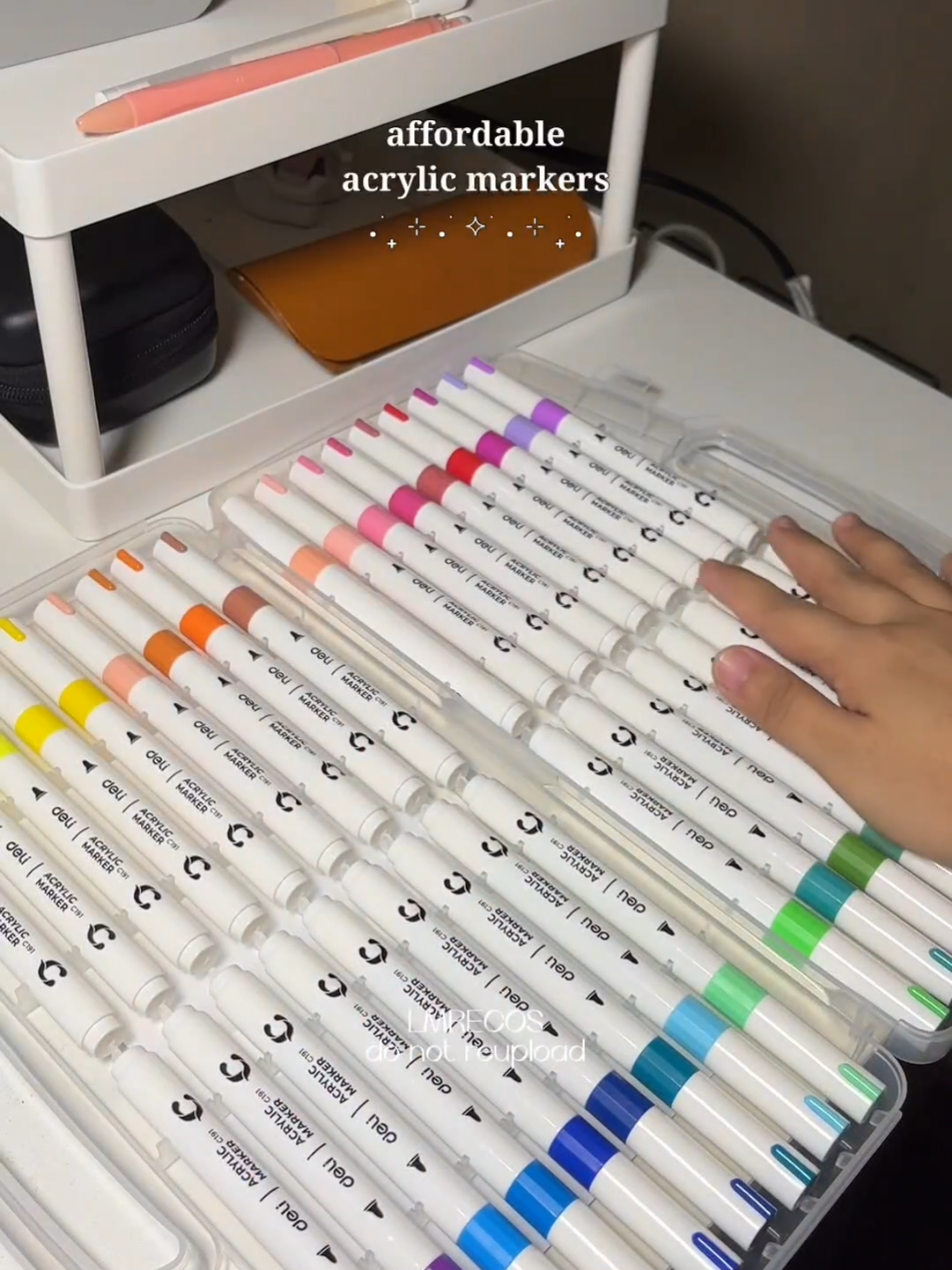 affordable acrylic markers from deli. i got the 36 pcs set 🎨💕  #acrylicmarkers #deliacrylicmarker #acrylicpens #acrylicmarkerset 