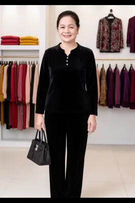 Bộ nhung trung niên dài tay vừa lịch sự, sang trọng lại ấm áp #thoitrangtrungnien #quanaotrungnien #bodotrungnien #viraltiktok #xuhuong 