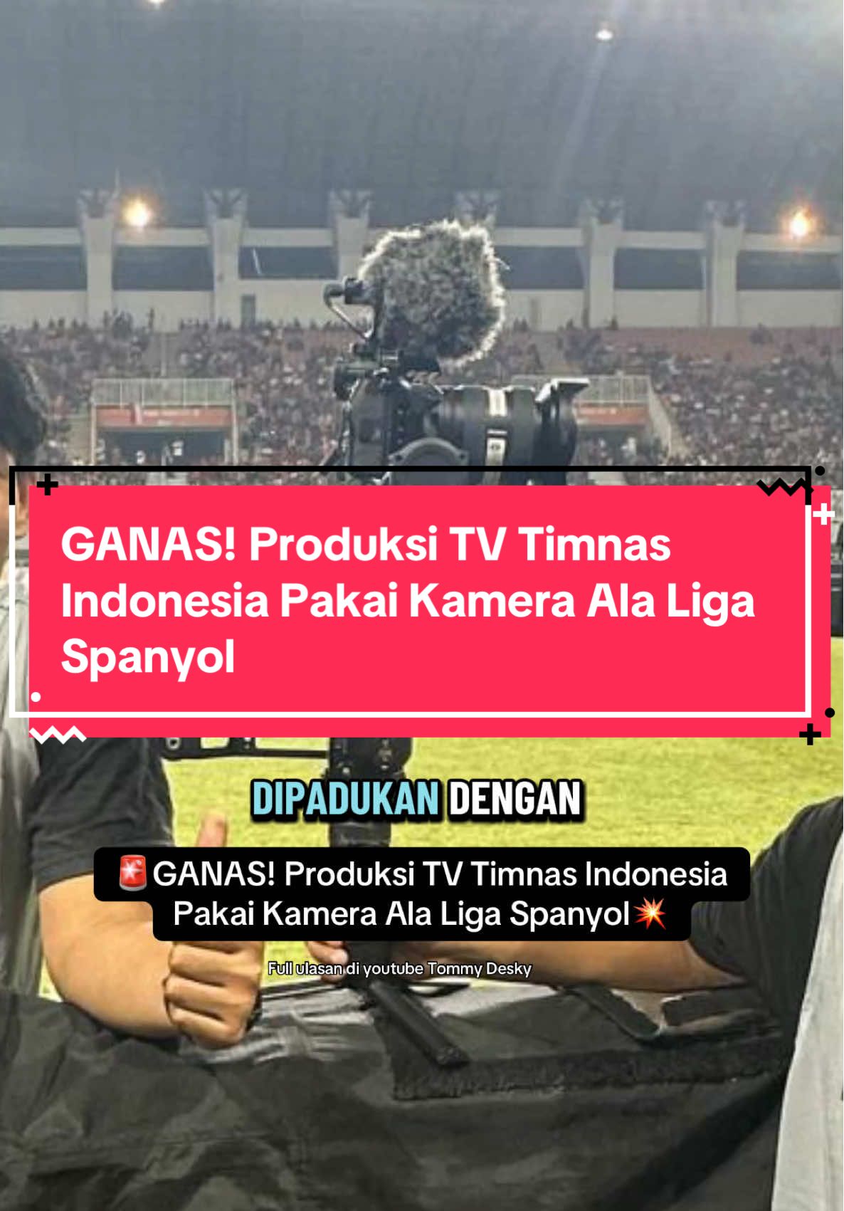 GANAS ADA EFEK BOKEH! Ada yang beda di layar. Ada identitas baru yang mulai dibangun. Saat nonton laga Timnas Indonesia, aku bukan cuma fokus ke struktur build-up atau rest-defence… tapi aku kaget di satu hal: kamera pinggir lapangannya sudah “rasa La Liga”.  Background bokeh, fokus rapat, depth yang proper — persis seperti yang jadi trademark produksi La Liga beberapa tahun terakhir. Dan setelah aku telusuri… benar. Itu Sony A7S III + Ronin RS4, persis setup mirrorless yang dipakai tim produksi La Liga untuk beauty cam selebrasi pemain. 🔎 Kenapa ini penting? Karena visual identity adalah bagian dari produk sepak bola. La Liga itu kuat bukan hanya taktik, bukan hanya tim, tapi cara mereka membungkus sepak bola lewat kamera. Selebrasi terasa dekat. Emosi pemain terasa “hidup”. Sudut kamera jadi identitas. Dan kemarin, momen itu muncul di pertandingan Indonesia. Diproduksi langsung oleh Emtek Group — dan ini bukan percobaan iseng. Ini statement. 📸 Setup-nya bukan setup murah - Sony A7S III: ±45 juta - DJI Ronin RS4 Pro: ±12–19 juta - Lensa GM: ±22–30 juta Total: bisa tembus 70–90 juta hanya untuk satu unit. Dan ini masih ditambah transmisi sinyal, operator yang paham bahasa visual, serta integrasi dengan sistem siaran. 🎬 Kenapa ini jarang dipakai di Indonesia? - Sinyal transmisi mirrorless ke sistem broadcast tidak selalu stabil. - Operator perlu kemampuan khusus - Produksi konvensional biasanya pakai kamera HDC besar + steadycam dua orang (operator + cableman). Mirrorless justru lebih efisien tapi butuh adaptasi skill. Tapi di laga ini? Mereka berani. Mereka gas. Mereka tampil beda. 🧩 Bukan soal mana yang lebih hebat. Bukan membandingkan Liga Indonesia dengan La Liga. Ini soal keberanian menciptakan identitas visual yang bisa membuat sepak bola Indonesia terasa lebih modern, lebih cinematic, lebih “hidup” ketika ditonton. Dan ketika ada tim produksi yang berani keluar pakem, itu layak dihargai. 🎥Full di YT Tommy Desky  #timnasindonesia #taktik #tommydesky #kamera #sonya7siii 