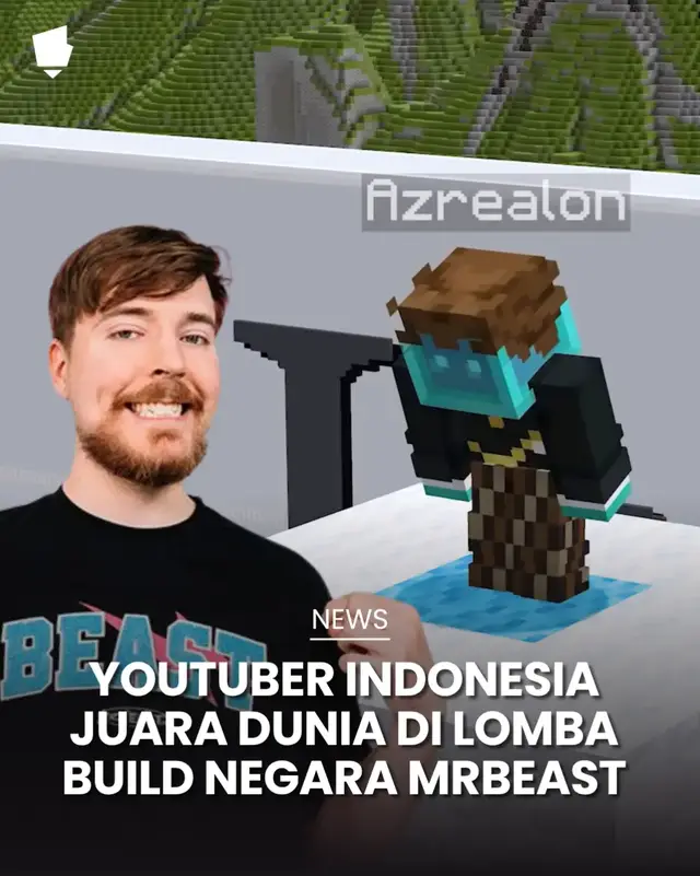 Kabar membanggakan datang dari dunia gaming! YouTuber Minecraft Indonesia, Azrealon, baru saja mengukir sejarah dengan memenangkan kontes building Minecraft tingkat internasional yang diadakan oleh kanal besar @mrbeast Gaming.  Kemenangan ini bukan hanya sekadar pencapaian individu, tetapi juga bukti nyata bahwa talenta dan kreativitas anak bangsa mampu bersaing di kancah global. Azrealon benar-benar menunjukkan dedikasi yang luar biasa dalam karyanya. Detail bangunan yang ia ciptakan sungguh luar biasa, bahkan membuat juri terpukau. Salah satu aspek yang paling menarik adalah ketika dilihat dari ketinggian, build tersebut menyerupai formasi pulau-pulau di peta Indonesia. Tingkat ketelitian dan representasi budaya yang begitu mendalam inilah yang membuat karya @azrealon_ layak mendapatkan apresiasi tertinggi. Kualitas visual dan konsep yang diusungnya berhasil membawanya ke puncak kompetisi. Persaingan menuju gelar juara berlangsung sangat sengit hingga detik-detik terakhir. Skor akhir menunjukkan betapa tipisnya perbedaan kualitas antar peserta, dengan Indonesia (36 poin) unggul tipis hanya 1 poin dari Thailand (35 poin) yang juga menampilkan karya yang fantastis. Di posisi ketiga ada Brazil dengan 34 poin.  Selisih skor yang begitu minim ini membuktikan betapa ketat dan tingginya standar yang harus dilampaui. Selamat untuk Azrealon atas kemenangan yang inspiratif ini!