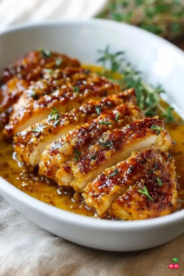 There’s something truly nostalgic about the scent of chicken baking in the oven, especially when it’s smothered in a rich, sticky glaze. For me, baked honey mustard chicken. INGREDIENTS 4 boneless, skinless chicken breasts Salt and freshly ground black pepper, to taste ½ teaspoon paprika ½ teaspoon garlic powder ⅓ cup Dijon mustard ¼ cup honey 2 tablespoons whole grain mustard 1 tablespoon olive oil Fresh chopped parsley, for garnish (optional) INSTRUCTIONS 1. Preheat the oven Start by preheating your oven to 375°F (190°C). Lightly grease a baking dish or line it with parchment paper for easy cleanup. 2. Season the chicken Pat the chicken breasts dry with paper towels. Season both sides with salt, pepper, paprika, and garlic powder. This simple step enhances the flavor before the sauce even touches it. 3. Make the honey mustard sauce In a small mixing bowl, whisk together the Dijon mustard, honey, whole grain mustard, and olive oil. The sauce should be smooth and golden with visible mustard seeds. 4. Pour and coat Place the seasoned chicken breasts in the baking dish. Pour the honey mustard sauce over the top, making sure each piece is well coated. Use a spoon or brush to spread it evenly. 5. Bake to perfection Bake uncovered for 30–35 minutes, or until the internal temperature reaches 165°F (74°C). Baste with sauce once or twice during cooking for maximum flavor. 6. Rest and garnish Remove from the oven and let the chicken rest for 5 minutes. Spoon extra sauce from the dish over the top and garnish with fresh parsley if desired. EXAMPLE OF ADDITIONAL INFORMATION AND MUCH MORE YOU GET WHEN YOU SUBSCRIBE. NUTRITIONAL INFORMATION: Per serving (approximate) Calories: 290 Protein: 35 g Fat: 9 g Carbohydrates: 15 g Sugar: 13 g Sodium: 460 mg NOTES If you like a little heat, add ½ teaspoon of crushed red pepper flakes to the sauce. For a creamier version, stir in 1–2 tablespoons of Greek yogurt or sour cream to the honey mustard mixture. HELPFUL TIPS: Even thickness: Pound chicken breasts to even thickness for uniform cooking. Don’t skip the rest: Letting the chicken rest keeps it juicy. Add veggies: Toss baby potatoes or carrots into the baking dish for a one-pan meal. Use thighs: This recipe works just as well with bone-in or boneless chicken thighs and stay super juicy—just adjust baking time accordingly. Q&A What sides go well with it? It pairs beautifully with mashed potatoes, rice, roasted veggies, or even a crisp green salad. Can I make this ahead of time? Yes! You can assemble the dish a few hours ahead and store it covered in the fridge. Bake just before serving. Can I freeze it? Yes. Let it cool completely, then freeze in an airtight container. Reheat in the oven for best texture. STORAGE INSTRUCTIONS: Store leftover baked honey mustard chicken in an airtight container in the fridge for up to 4 days. To reheat, bake at 350°F until warmed through or microwave gently. #creatorsearchinsights #ChickenRecipe #healtyrecipes #Fyp #fyppppppppppppppppppppppp 