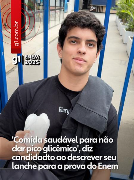 #g1noEnem - O que levam para aquele lanchinho na hora da prova? Candidato mostra como vai matar a fome durante o exame. O 2º dia de Enem 2025 será neste domingo, 16 de novembro em todo o país – com exceção de Belém, Ananindeua e Marituba, no Pará, onde as provas serão em 30 de novembro e 7 de dezembro. A prova é composta por 90 questões objetivas, dividas entre ciências da natureza e matemática. No último domingo, o exame teve questões de linguagens, ciências humanas e a redação. Veja aqui como foi. A partir das 18h, será possível acompanhar no g1 o gabarito extraoficial das questões objetivas. A correção da prova será feita em programa ao vivo, com professores do Curso Anglo. Leia mais no #g1 #educação #enem2025 #enem #tiktoknotícias