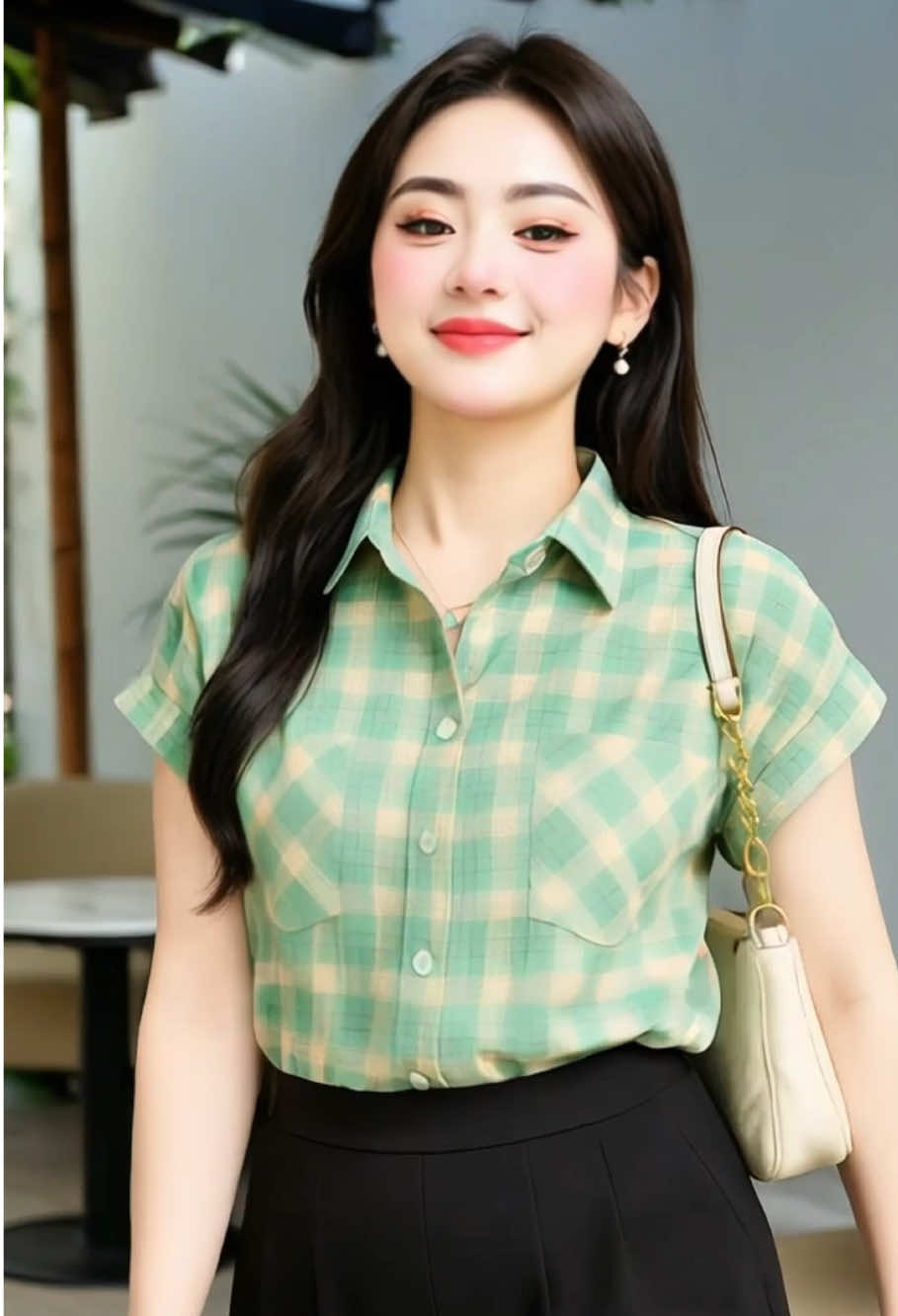 Áo nữ sơ mi tay ngắn dáng rộng kẻ caro mềm mại #áo #aosomicaro #aosomi #aosomicongso #xuhuong 