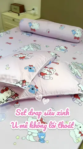 Set drap giường dễ thương - u mê ko lối thoát đêyyyy #hellokitty #draphong #drapxinh #phongngudep  #draptencel 