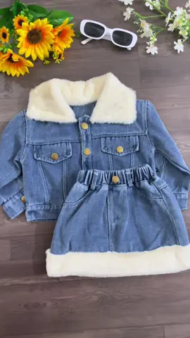Sét váy jean phối cổ lông mềm mại xinh iu cho bé#xuhuongtiktok #thoitrangtreem #quanaotreem #dothudongchobe #setboxinhchobe 