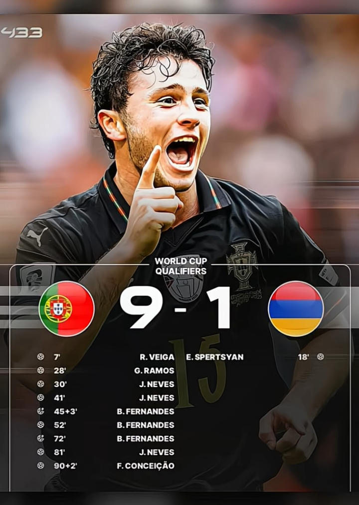FT : Portugal 9 - 1 Armenia  Match apa ini cuyyy 🤯 , Neves hattrick bruno hattrick 🤯🔥 #portugal #armenia #kualifikasipialadunia2026 #footballtiktok #fyp 