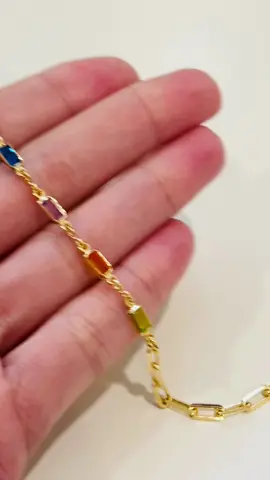 Gold Filled Colored Crystal Paperclip Bracelet #bracelet #bracelets #goldfilledjewelry #goldfilledjewellery #jewellery 