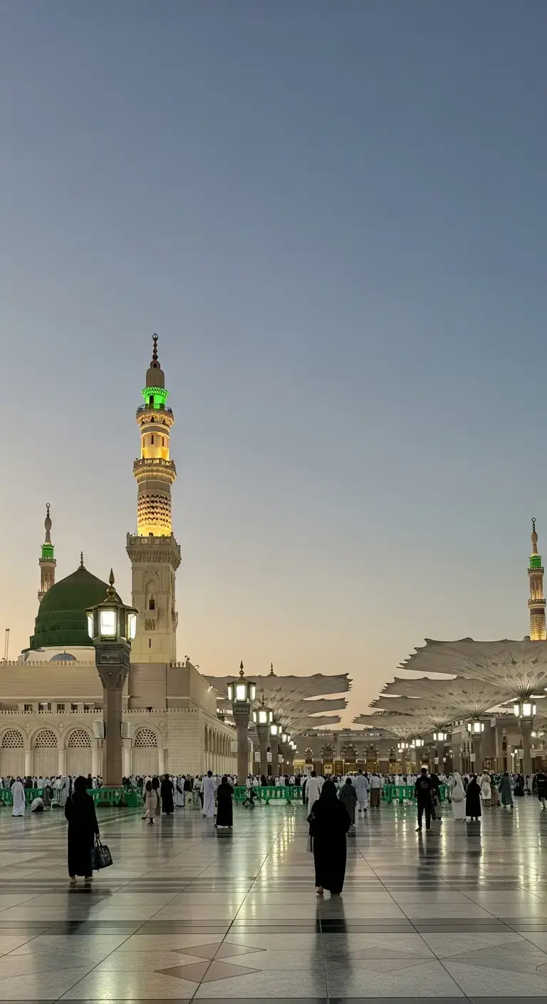 madinah munawra Madinah, the City of the Prophet, shines bright A beacon of faith, where Islam's history takes flight The Masjid an-Nabawi, a mosque of grandeur and might Where the Prophet Muhammad's tomb is a sacred sight The city's streets are lined with date palms, green and tall A tranquil oasis, where faith and peace enthrall Madinah's rich history and heritage are palpable and realMadinah's rich history and heritage are palpable and real A place where Muslims from all over the world come to feel The city's warm hospitality and welcoming smile Make it a place of pilgrimage, worth traveling a long while #plztiktokteamdontunderviewmyvideos #masjidanabawi #viralvideo #fypシ゚viral 