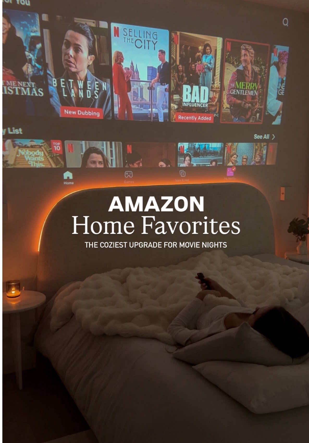 This is your sign to upgrade your cozy nights 🍿✨ This tiny projector literally turns any wall into a movie screen 🥹🎥 Link in bio 🔗  #amazonhome #amazonfinds #holidayhome #movienight 