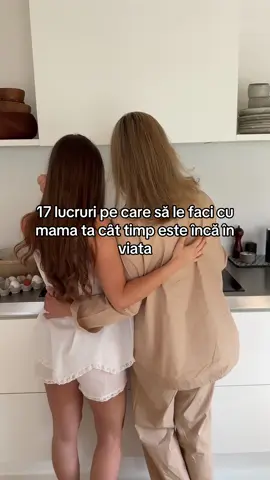 17 lucruri pe care să le faci cu mama ta cât timp este încă aici 	1.	Înregistrează-i poveștile 🎙️ 	2.	Gătiți împreună rețeta ei preferată 🍜 	3.	Faceți o excursie mamă–fiică/fiu 🧳 	4.	Creați un album foto 📸 	5.	Porniți o tradiție doar a voastră ✨ 	6.	Filmeaz-o în timp ce povestește 🎥 	7.	Răsfoiți împreună bijuteriile și hainele ei 💍 	8.	Mergeți la un curs sau atelier împreună 🎨 	9.	Petreceți o zi fără telefoane 🚫📱 	10.	Întoarceți-vă într-un loc drag din copilărie 🌿 	11.	Face-i o listă cu melodiile care te duc cu gândul la ea 🎶 	12.	Sărbătorește-o doar pentru că există 🎂 	13.	Faceți o zi de spa acasă 💆‍♀️ 	14.	Cere-i un sfat despre viață 🤍 	15.	Păstrează o mostră din scrisul ei ✍️ 	16.	Rugați-vă sau meditați împreună 🙏 	17.	Spune-i ceea ce ți-ar părea rău să nu audă niciodată ❤️ ⸻ 💛 Nu aștepta. Iubește-o tare… acum, cât este aici. Salvează lista și trimite-o cuiva drag. Tu cu ce vrei să începi prima dată? ☁️ Dacă simți uneori că timpul trece prea repede și îți dorești mai mult timp cu cei dragi, un ritm mai blând și un venit construit de acasă… 💛 Urmărește-mi pagina și  comentează START dacă vrei să-ți începi și tu propria afacere fără afișare , de pe telefon ! 
