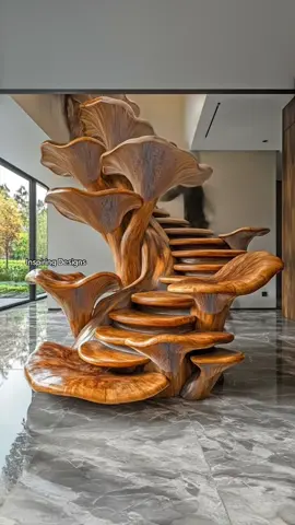 Wow! A mushroom inspired wooden staircase! 🤯👏 #woodworking #interiordesign #mushroom #tiktokmademebuyit 