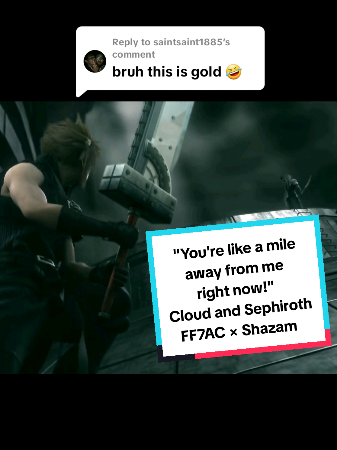Replying to @saintsaint1885Here's another funny Final Fantasy VII edit! Check out the playlist below for more! Cloud and Sephiroth in Advent Children reminded me of that scene from Shazam 😂 #finalfantasy7 #cloudstrife #sephiroth #ff7 #dccomics 