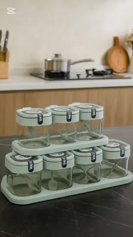 Hũ đựng gia vị kèm khay. Gọn gàng, tiện lợi, sang trọng. #logiavi #hudunggiavi #dungcunhabep #dungcutienich #giadungtienich 