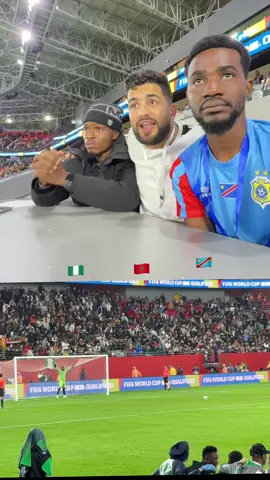 Reaction of a Nigerian, a Congolese, and a Moroccan to a penalty kick in the Nigeria vs Congo match, live from the stadium