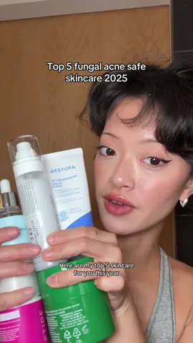 Top 5 fungal acne safe skincare products of 2025 @Dr.Althea US cleansing balm and mist @IUNIK US beta glucan serum @Paula’s Choice peptide moisturizer  @AESTURA barrier cream