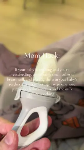 Mom hack for a teething baby: If your baby is teething and you're  breastfeeding, try freezing small cubes of breast milk and placing them in your baby’s teether. It’s a comforting way to ease sore gums—both the coolness and the milk can be soothing. This trick has helped me more times than I can count! A lot of moms might already know this, just wanted to share for the FTM or any mom in need 🫶🏻 #momhack #teething #motherhood #momssupportingmoms #MomsofTikTok 