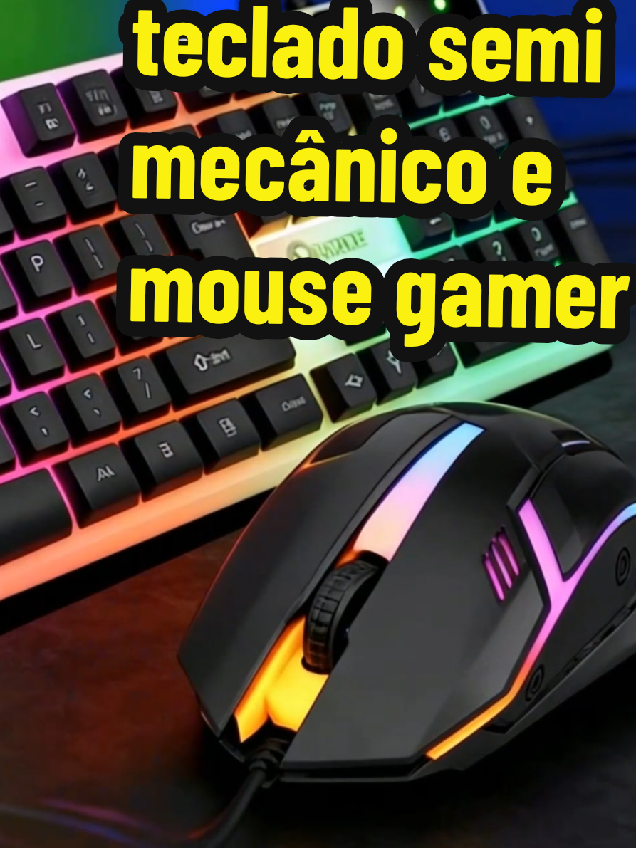 Kit Completo para Gamers: Inclui teclado semi mecânico e mouse gamer. O mouse tem 3200dpi e é equipado com LED RGB. Perfeito para jogos que exigem precisão e visibilidade.