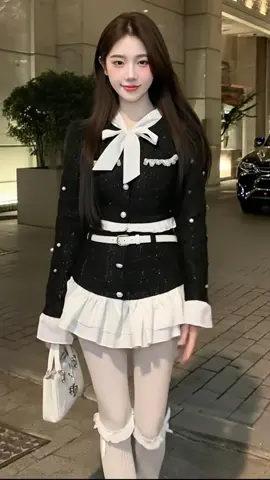 Sét váy dạ tếch 2 lớp bánh bèo gồm áo dạ nơ cổ phối bèo + chân váy chân bèo tầng #setvaynu #phoidoxinh #xuhuongtiktok #foryou 