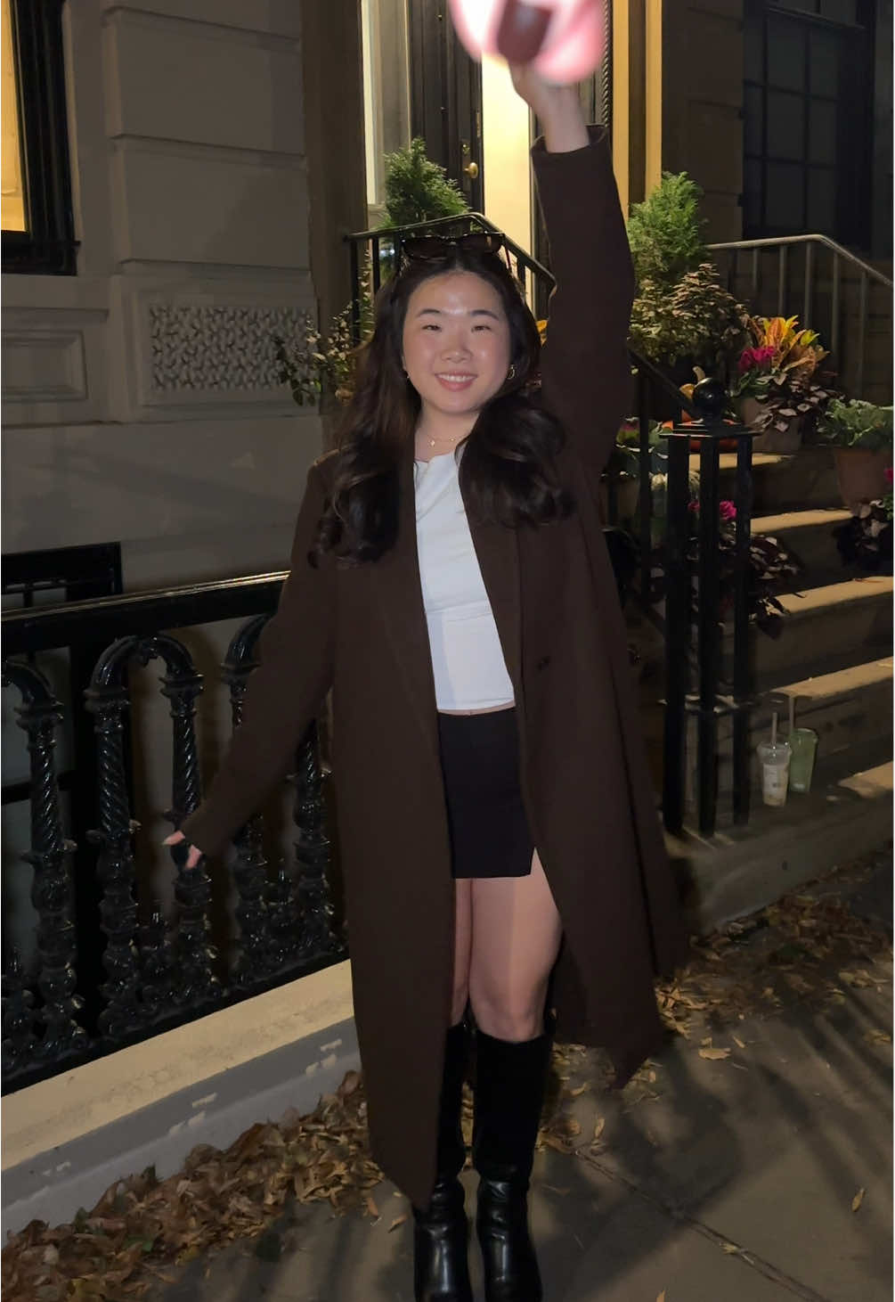 the fact that this is 2x speed 🫣 late night fit check outfit details  coat @UNIQLO USA  top @ZARA  skirt @Garage Clothing  boots @DSW @Anne Klein  #nycoutfit #outfitinspo #fallfashion #brownoutfit #falloutfitinspo 