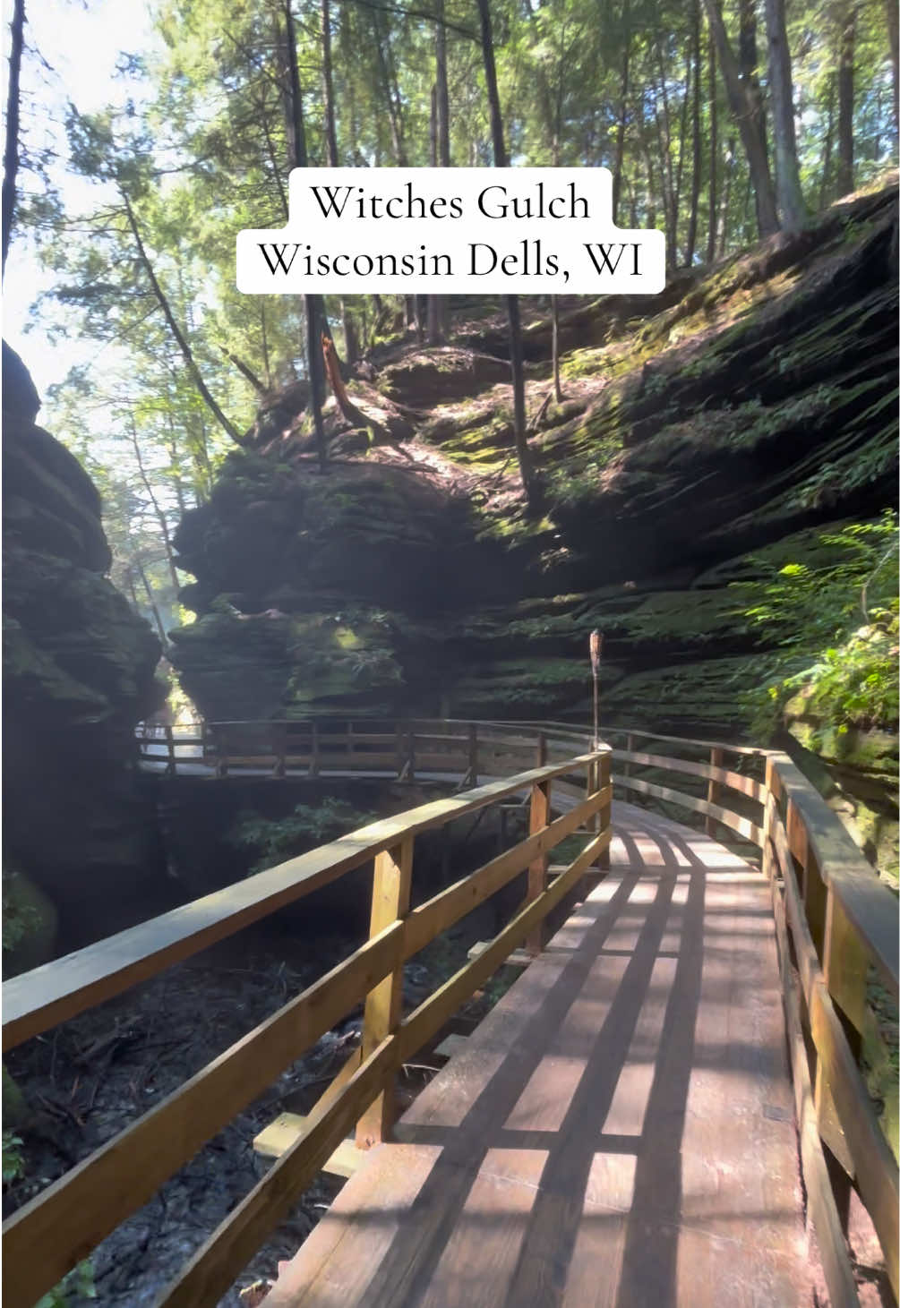 Witches Gulch 🌿🌀 📍 Wisconsin Dells, WI (Only accessible through the Upper Dells Boat Tour with Dells Boat Tours) This stop takes you through a stunning slot canyon with narrow passages, moss-covered walls, cool shade, and echoing cliffs. The boat drops you off for a walking trail through Witches Gulch, giving you time to explore, take photos, and enjoy the cool canyon vibes before heading to the next stop. One of the most magical and unique places in the Dells! ✨📸🚤 #WitchesGulch #UpperDellsBoatTour #WisconsinDells #TravelWI #HiddenGems   