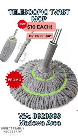 Telescopic Twist Mop - INSTOCK! Promo: $10 Each! Reach new heights! Telescopic Twirl Mop - extendable handle, 360° rotating head, and effortless cleaning for a sparkling floor 💪🧹 FREE DELIVERY NATIONWIDE for purchases of $30 and above from us. Message us at +673 8623969 to get yours now! ✉