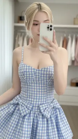 Đầm 2 dây caro nơ bồng xoè form ngắn #TiemNhaNam #OOTD #MirrorOOTD #LuxuryDress #fypシ゚ 