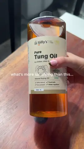 This is the sound of liquid magic for your timber. 🧡 Gilly’s Tung Oil nourishes and protects your wood, enhancing its natural grain with a durable, food-safe finish. #timberoil #gillysaustralia