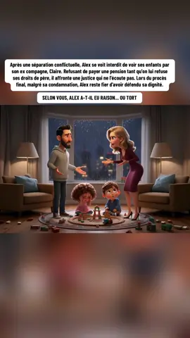 La Bataille des Pères: Après une séparation conflictuelle, Alex se voit interdit de voir ses enfants par son ex compagne, Claire. Refusant de payer une pension tant qu'on lui refuse ses droits de père, il affronte une justice qui ne l'écoute pas. Lors du procès final, malgré sa condamnation, Alex reste fier d'avoir défendu sa dignité. SELON VOUS, ALEX A-T-IL EU RAISON... OU TORT ? #InjusticeParentale #DroitDesPères #RuptureConflictuel #JusticeFamiliale #VerdictcontreDesPères 