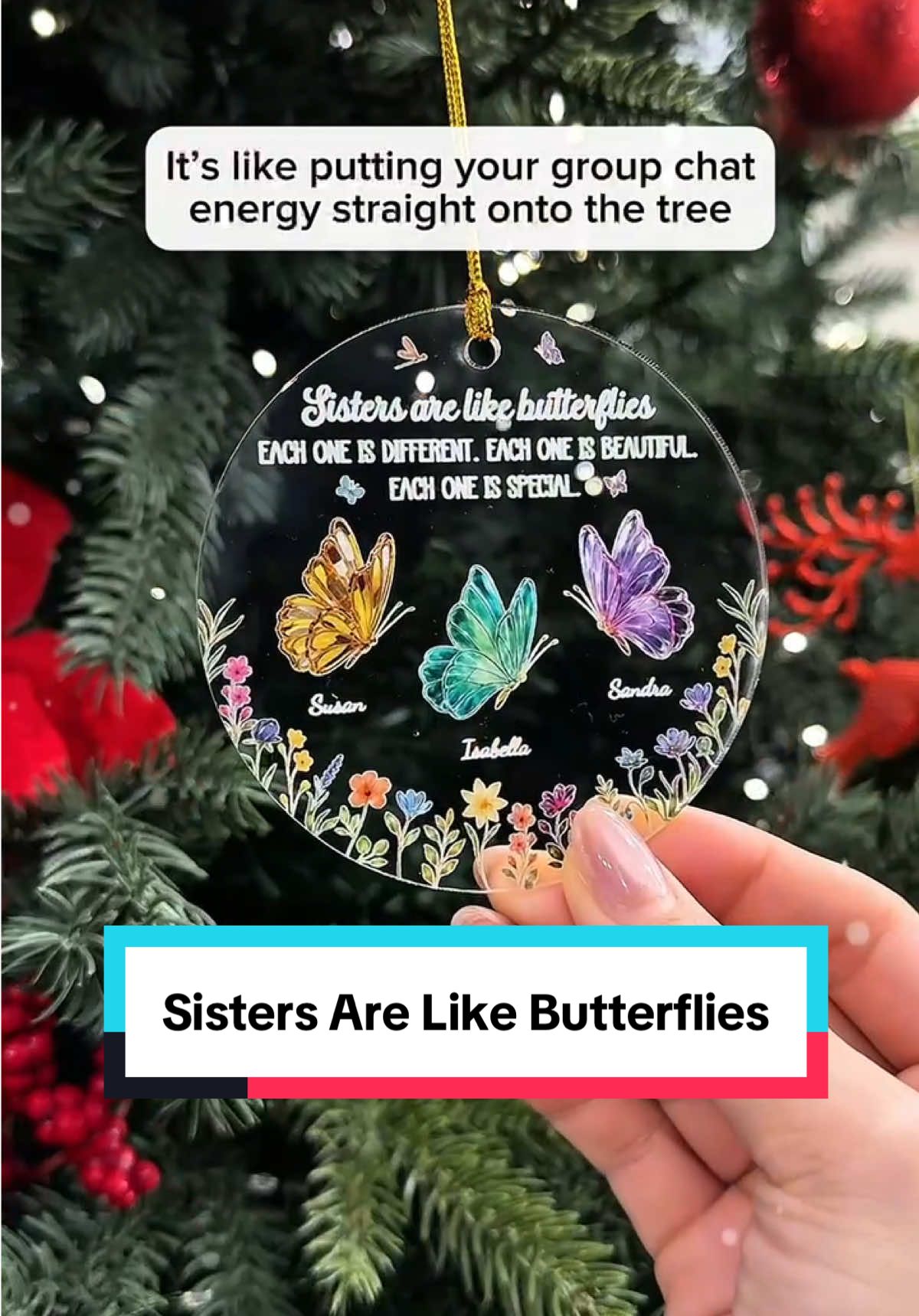 Some sisters fight, some sisters laugh, but somehow… you always find your way back to each other. 🦋✨ This little ornament keeps all those memories in one place — the chaos, the love, the growing-up-together magic.  #macorner #sisterlove #giftideas #holidayvibes #personalizedornament 