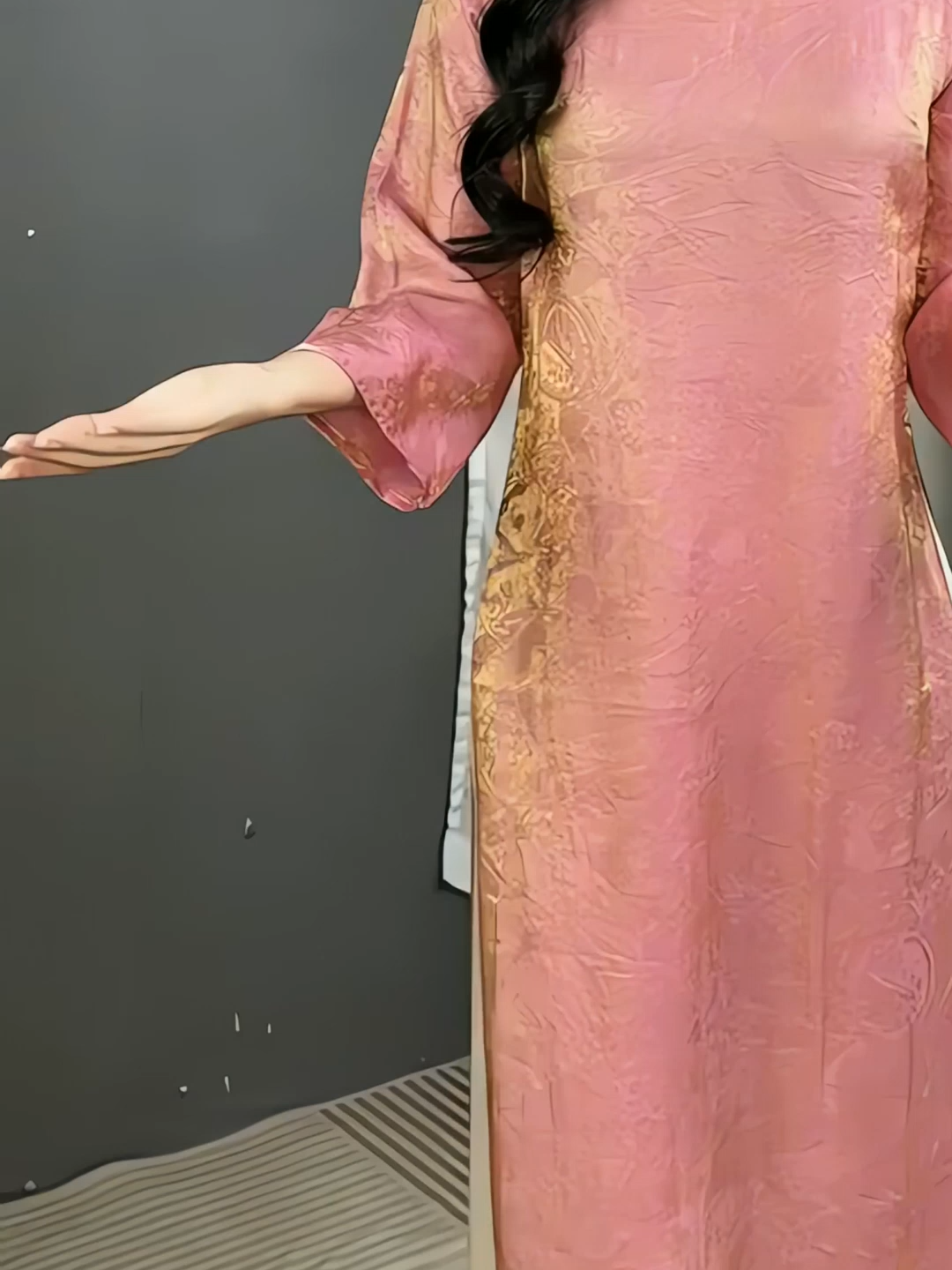 Áo dài Tết TƯỜNG XUÂN cách tân dáng suông cổ đính ngọc trai cao cấp - Áo Dài Khánh Ly 7573562055115017493