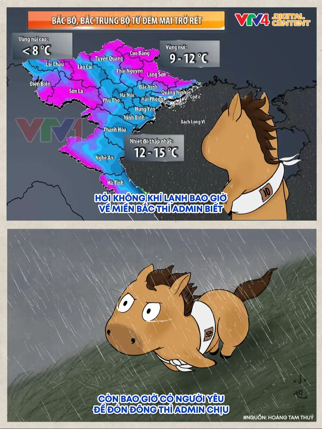 ❄️🌧️ Sáng 17/11, Trung tâm Dự báo khí tượng thủy văn quốc gia cho biết miền Bắc đang chịu đợt rét mạnh nhất từ đầu mùa, với khối không khí lạnh cường độ lớn di chuyển thẳng theo trục Bắc – Nam, kèm mưa từ đêm 17 đến hết 19/11. Nhiệt độ thấp nhất ngày 18–19/11 ở đồng bằng Bắc Bộ và Bắc Trung Bộ khoảng 12–14°C, vùng núi 8–11°C, nơi cao dưới 7°C. Từ 20/11, mưa giảm, trời chuyển sang rét sâu về đêm và sáng. 🧣🔥Đừng để mùa đông đánh lừa rằng bạn cần người yêu, cái bạn cần là chiếc áo ấm và 1 nồi lẩu to.