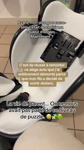 Je voulais juste faire mes ongles… et maintenant je fais du mécano sur un siège auto parfum “vomito” #parents #bebes #humour #mama #pourtoi 