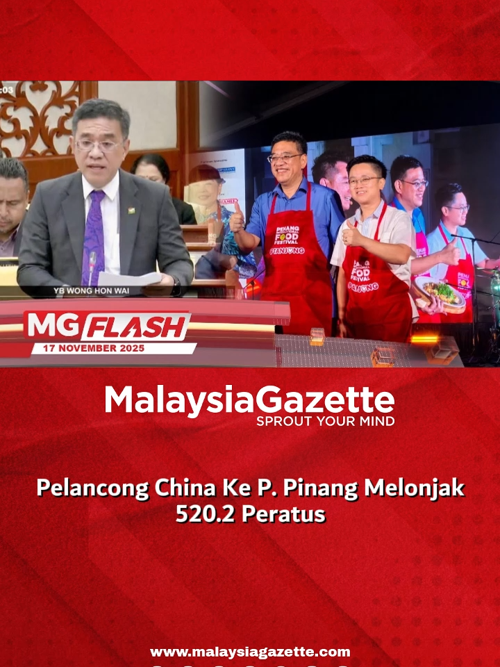 Pelancong China Ke P. Pinang Melonjak 520.2 Peratus  #MGFlash  Ketibaan pelancong China ke Pulau Pinang mencatat lonjakan 520.2 peratus bagi tempoh Januari hingga September 2025 berbanding tempoh sama pada 2023.  #malaysiagazette