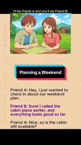 Planning a short getaway can be simple when the conversation flows naturally. This dialogue helps you learn how native speakers talk about confirming plans, checking availability, and sharing updates in a relaxed, friendly way. Sounds good to me! ☀️🏞️ #EnglishConversation #readingchallenge #DailyEnglish #englishforbeginners #yellowenglish 