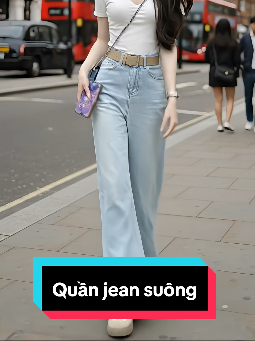 Quần jean suông ống rộng cạp cao trơn sáng màu #jeansuong #quanjeansuong #jeanongrong @Thủy Shop 