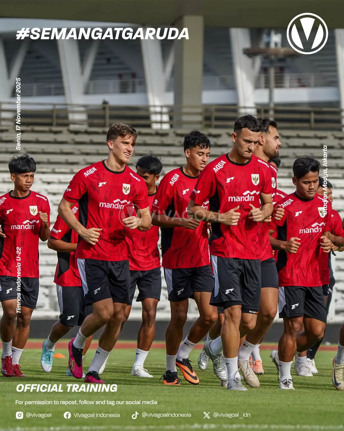 Timnas Indonesia menjalani latihan terakhir jelang laga ujicoba melawan Mali U-22 (18/11) di Stadion Pakansari. Ketua BTN Sumardji mengatakan PSSI masih mengusahakan Adrian Wibowo dan Tim Geypens tampil di SEA Games. 